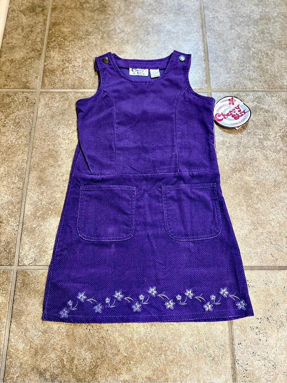 Vintage Cherry Stix Purple Corduroy Jumper Dress Girls 7 NWT